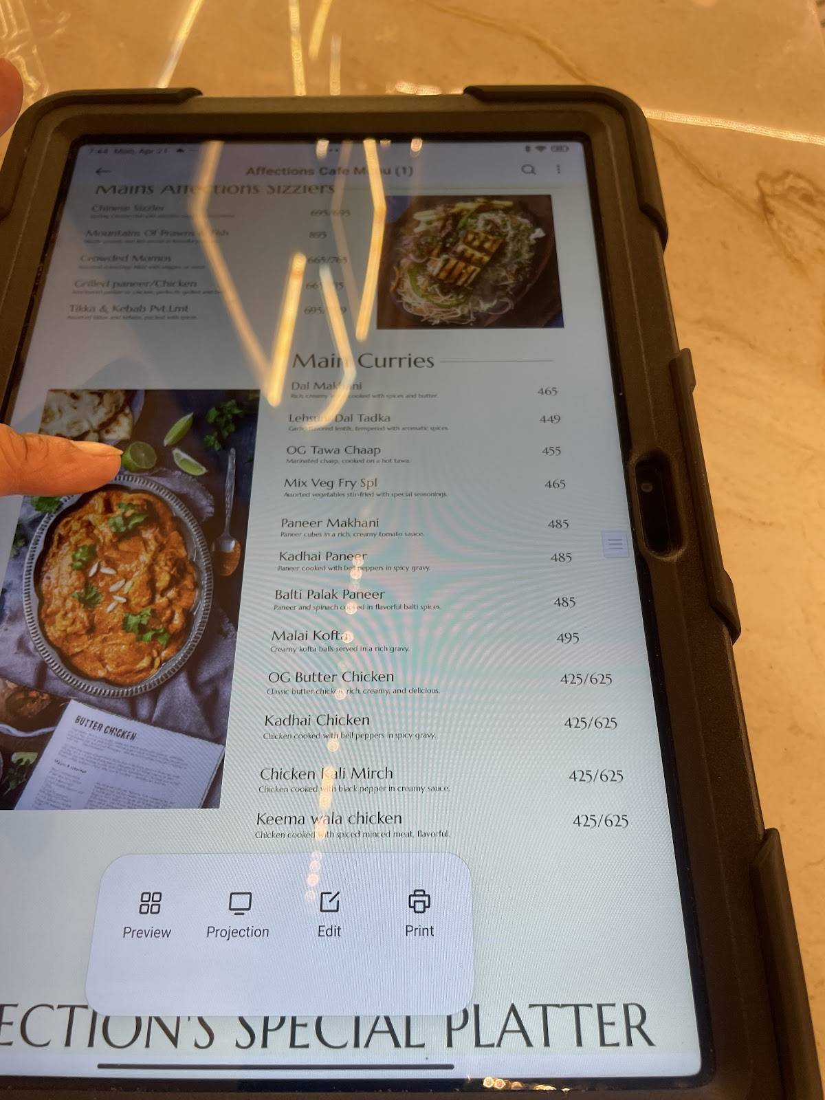 Affection's Cafe menu