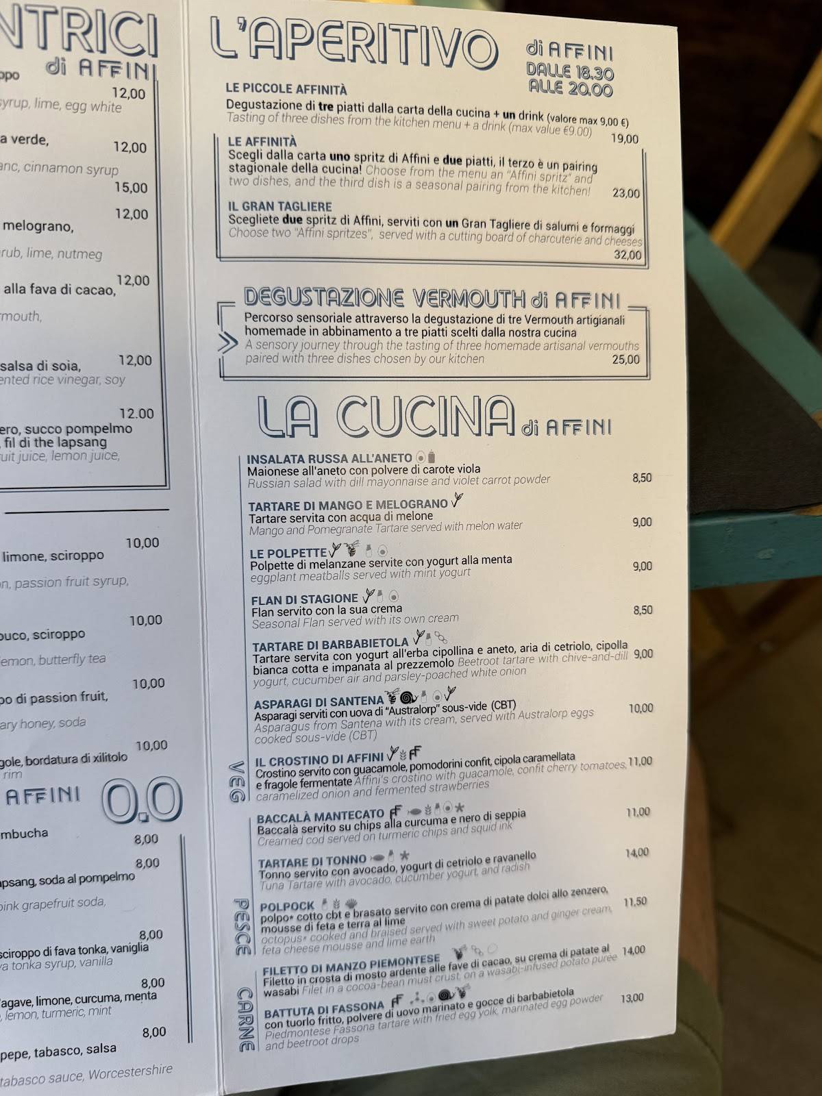 Menu di Affini 