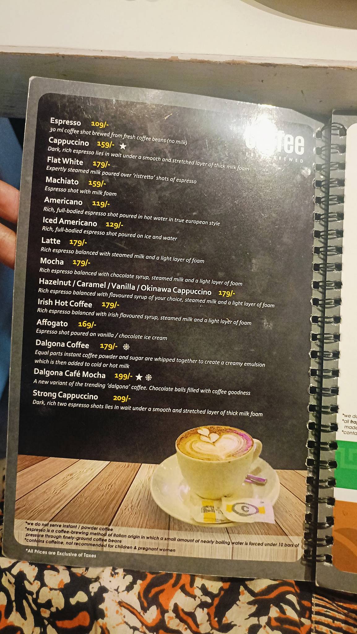 3C's Cafe (Chai Coffee Cafe) menu