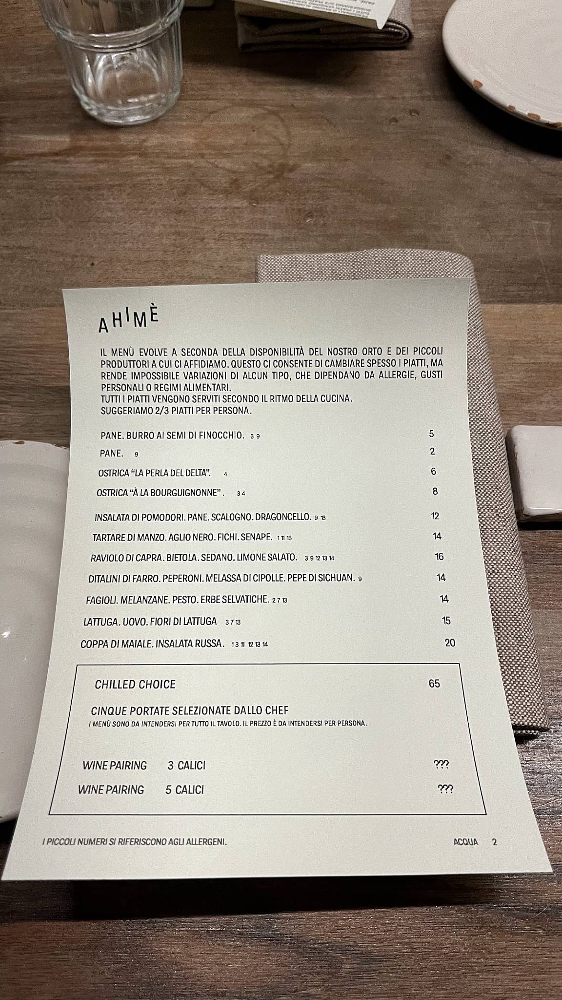 Menu di Ahimè 