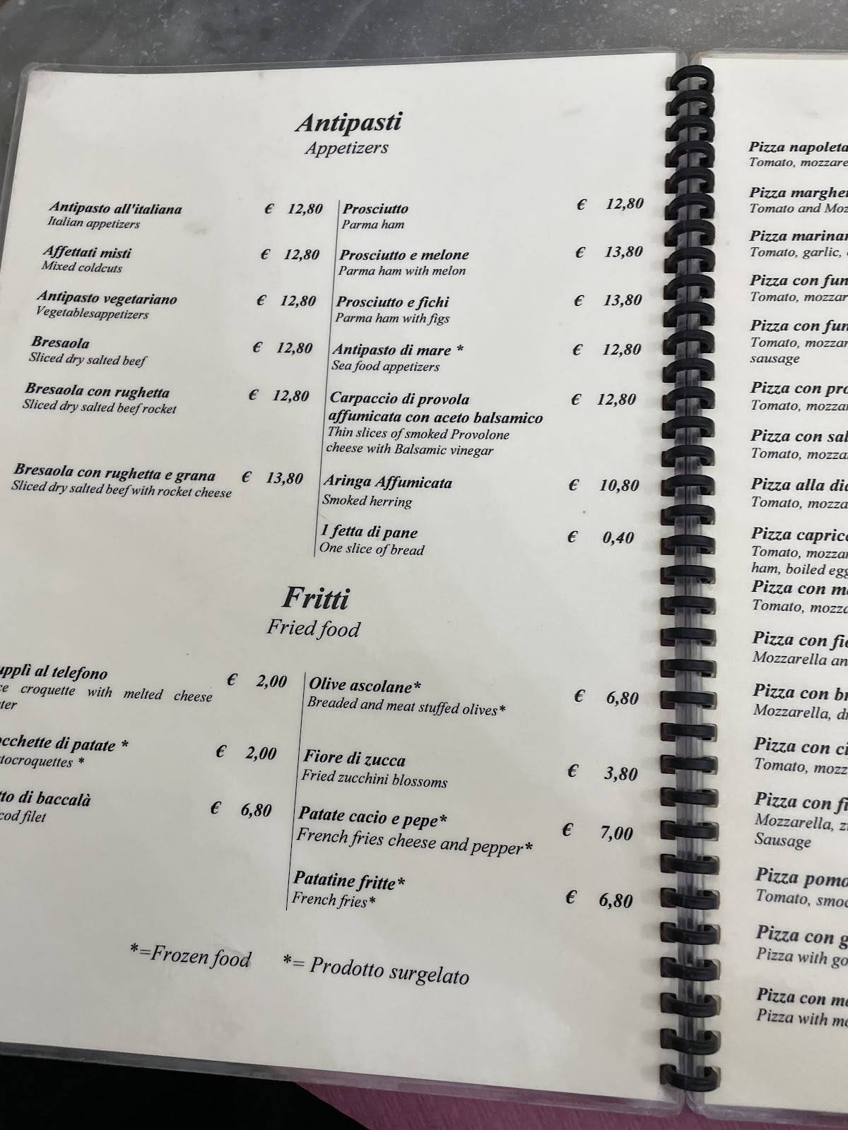 Menu di Pizzeria Ai Marmi - Antico forno a legna dal 1931 