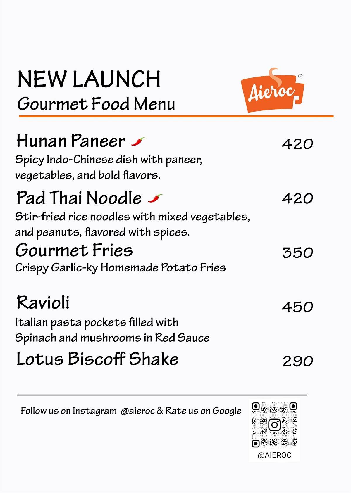 Aieroc Cafe menu