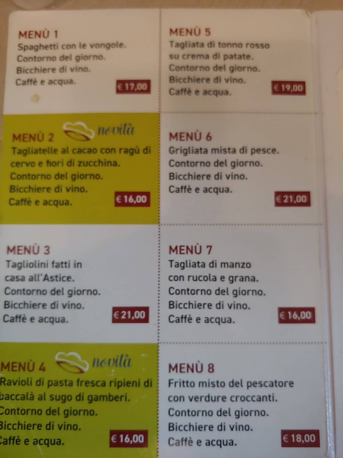 Menu di Al Bacio 