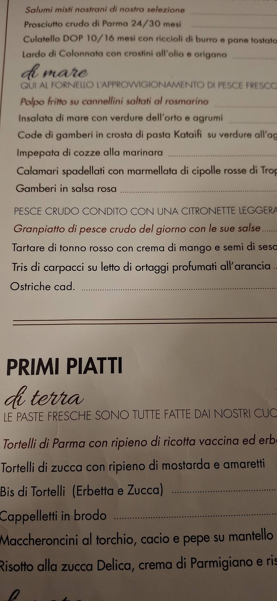 Menu di Al Fornello 