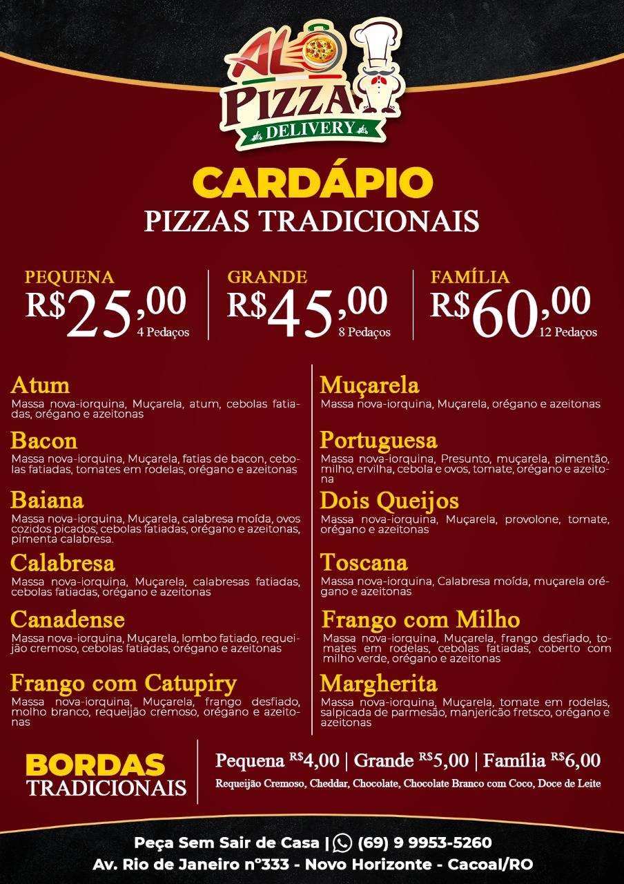 Alo pizza cardápio