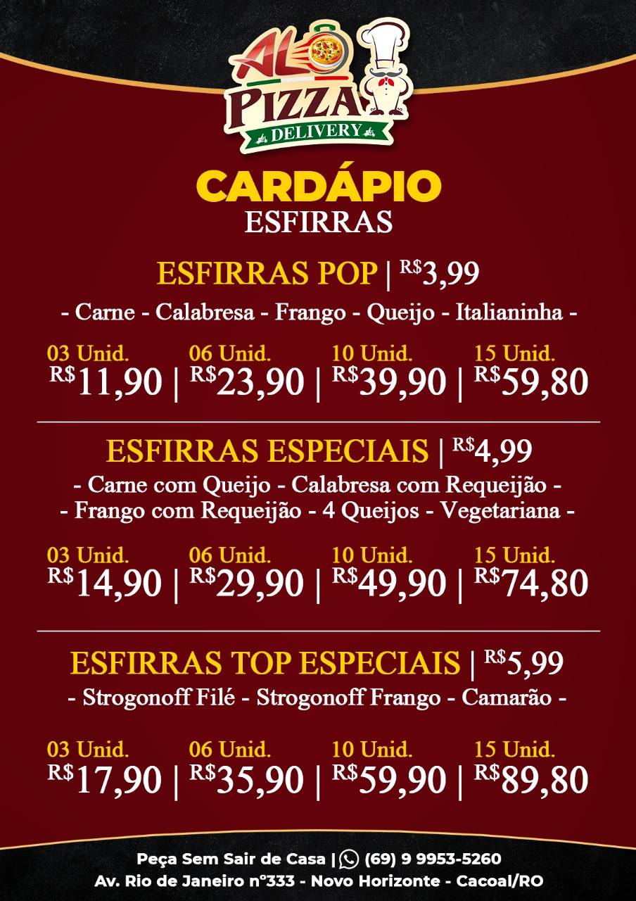 Alo pizza cardápio