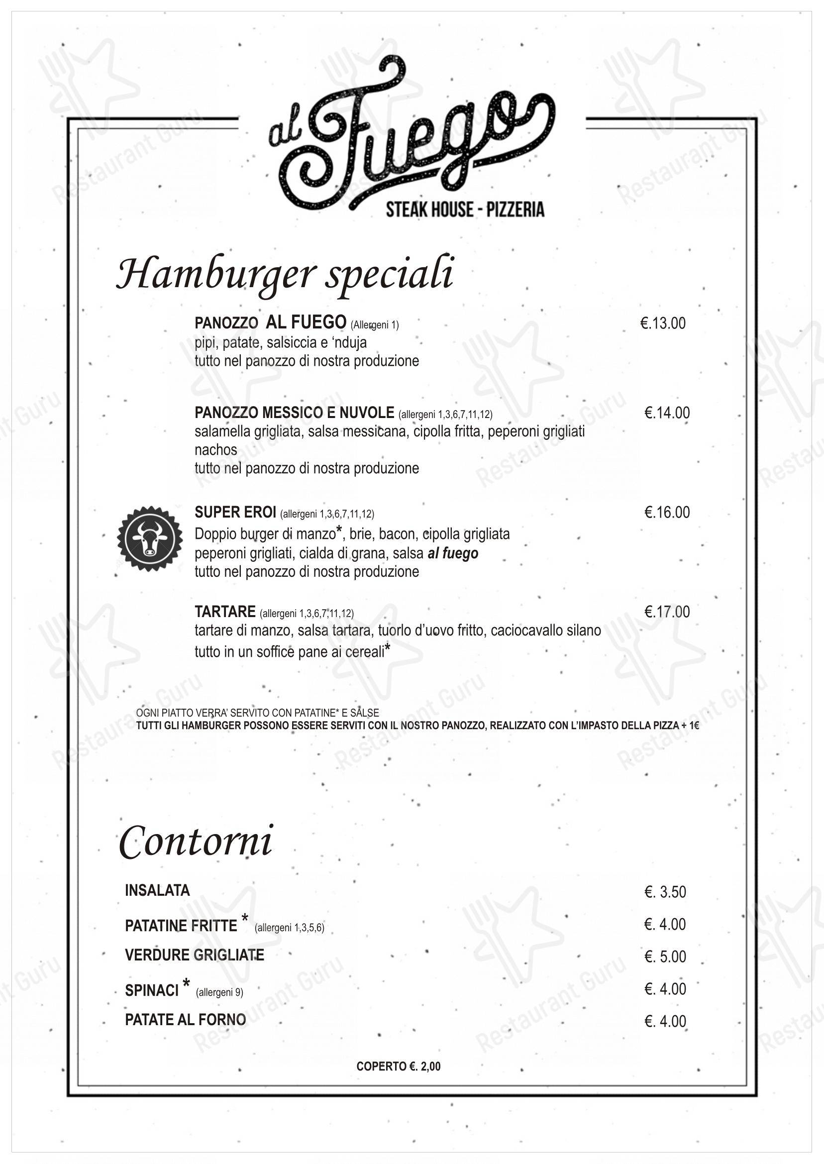 Menu per Al fuego ristorante