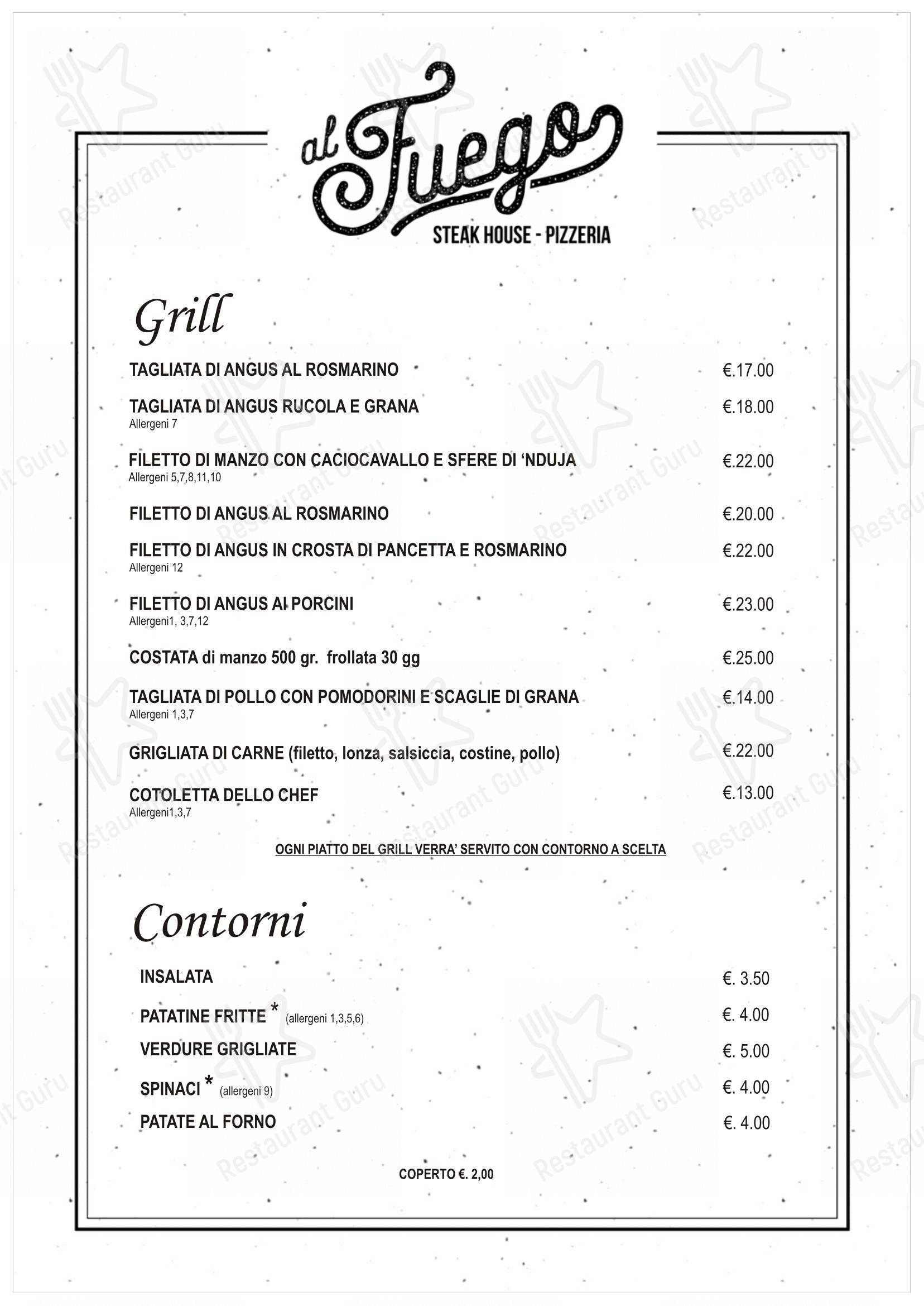 Menu di Al fuego - Menu