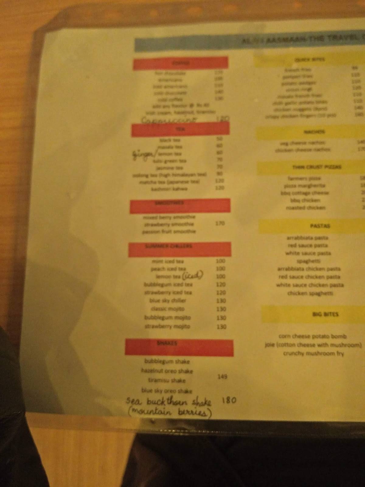 Menu at Alag Aasmaan-The Travel Cafe, Pune
