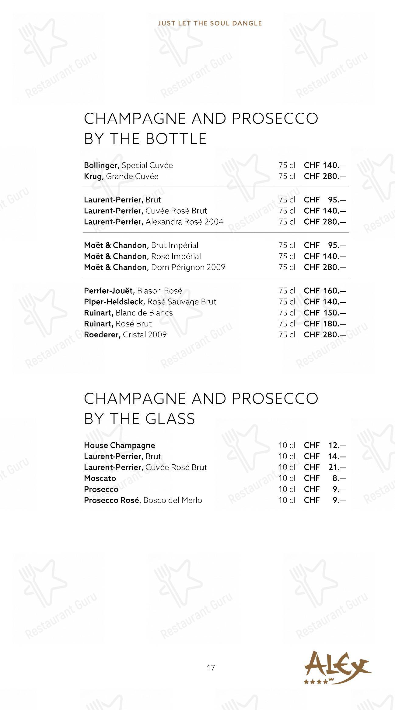 Menu per Alex Lounge Bar & Fumoir in Zermatt