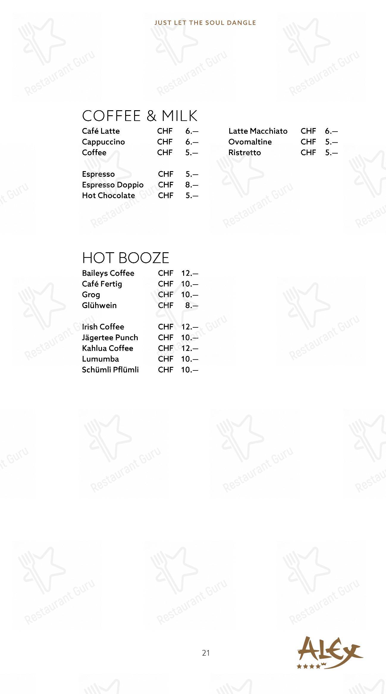 Menu per Alex Lounge Bar & Fumoir in Zermatt