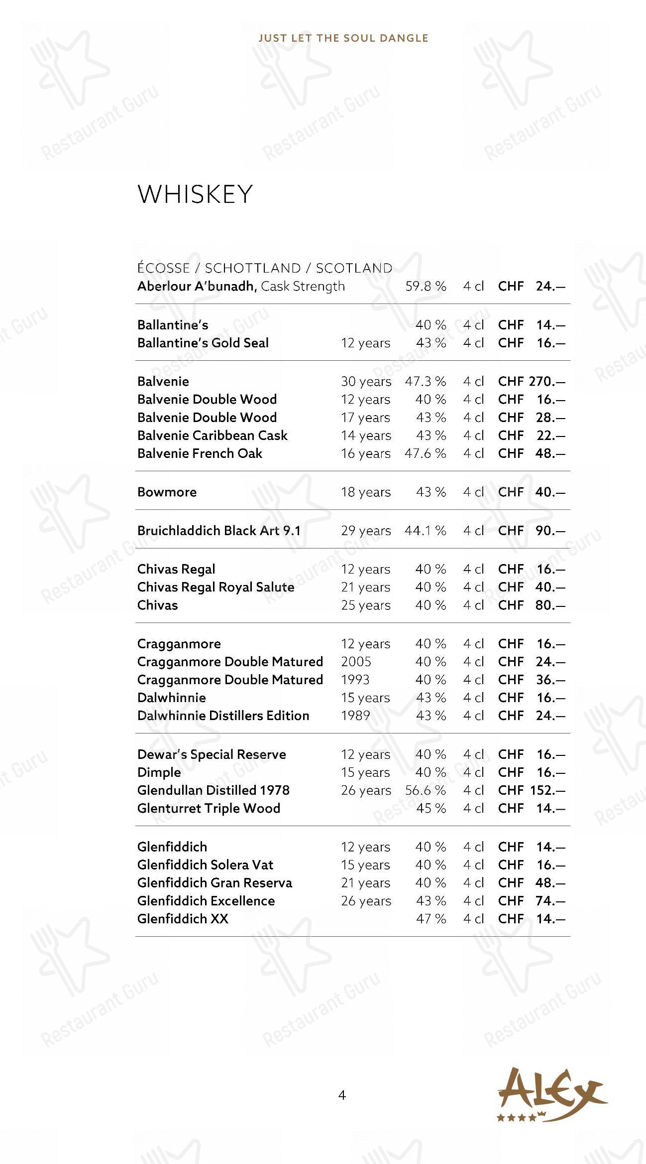 Menu per Alex Lounge Bar & Fumoir pub & bar
