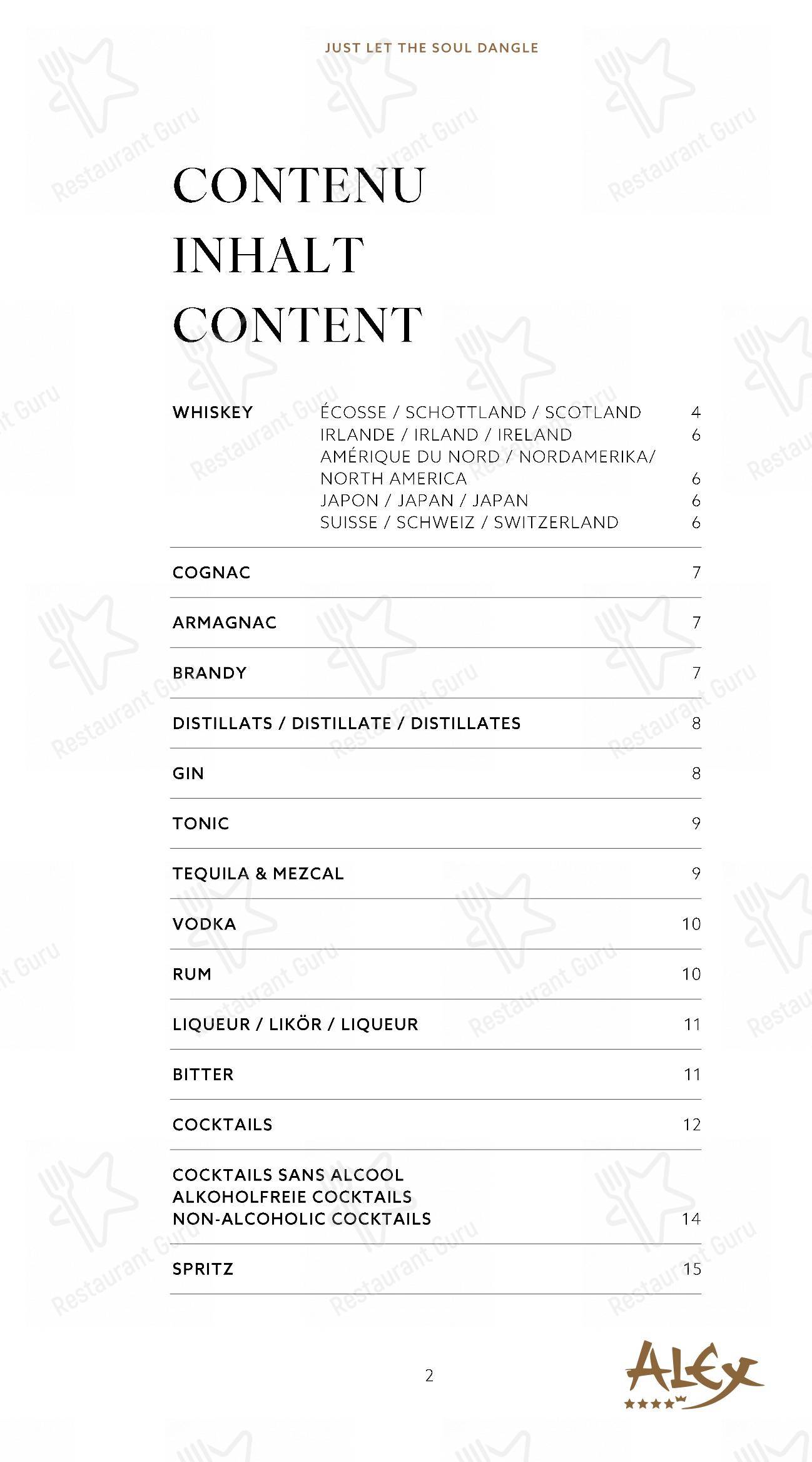 Menu per Alex Lounge Bar & Fumoir pub & bar
