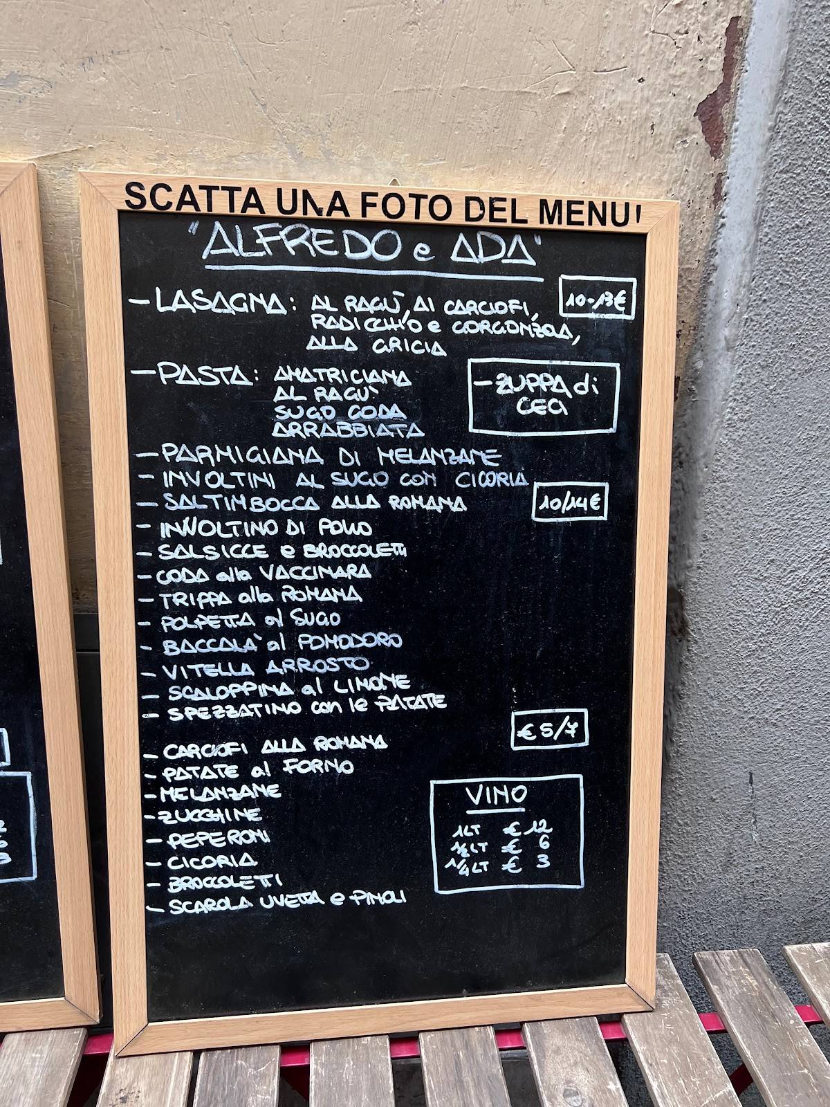 Menu at Alfredo e Ada pub & bar, Rome, Via dei Banchi Nuovi