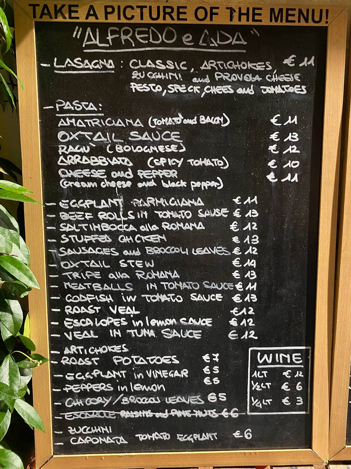 Menu da Alfredo e Ada pub & bar, Roma, Via dei Banchi Nuovi
