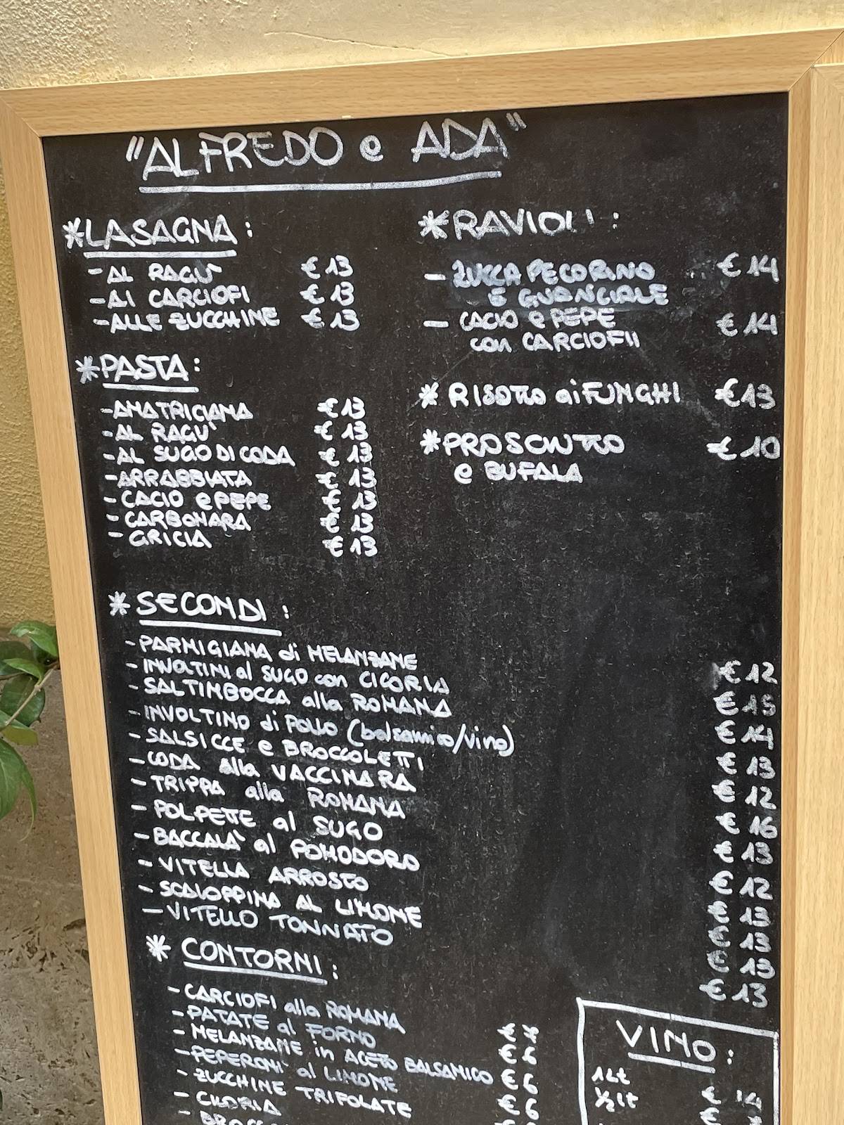 Menu de Alfredo e Ada