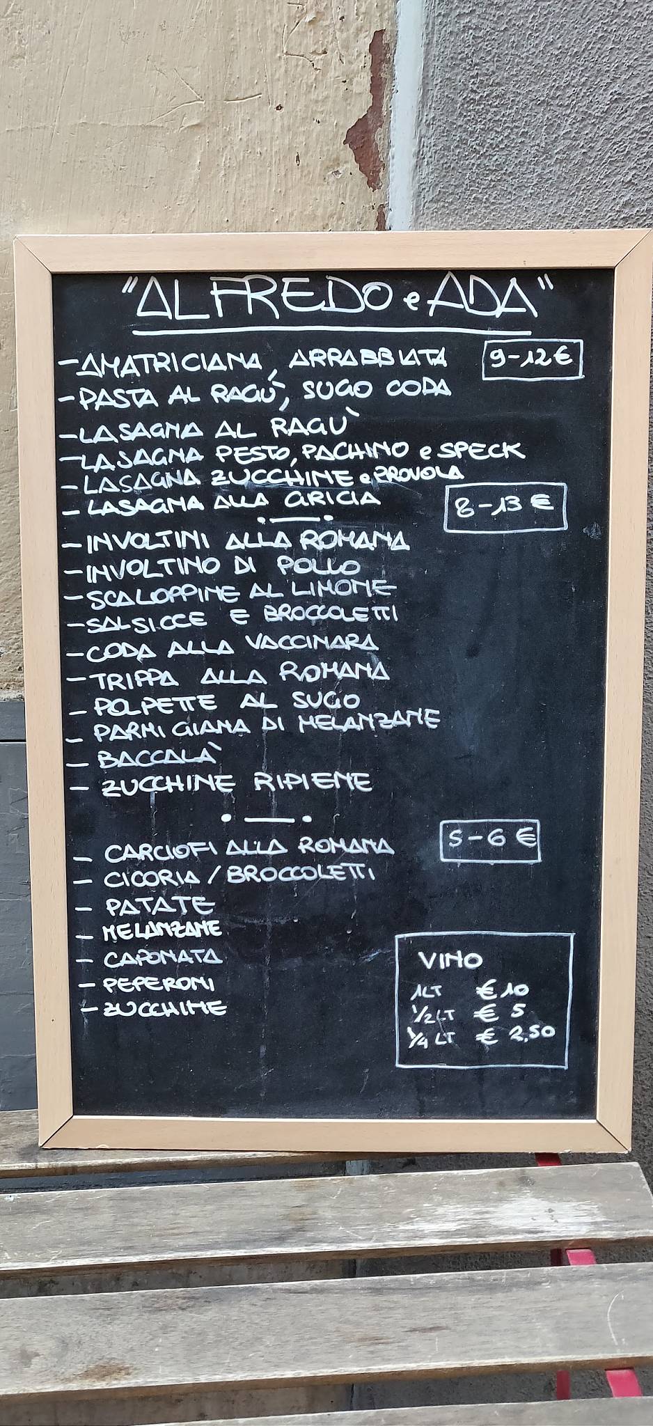 Menu at Alfredo e Ada pub & bar, Rome, Via dei Banchi Nuovi