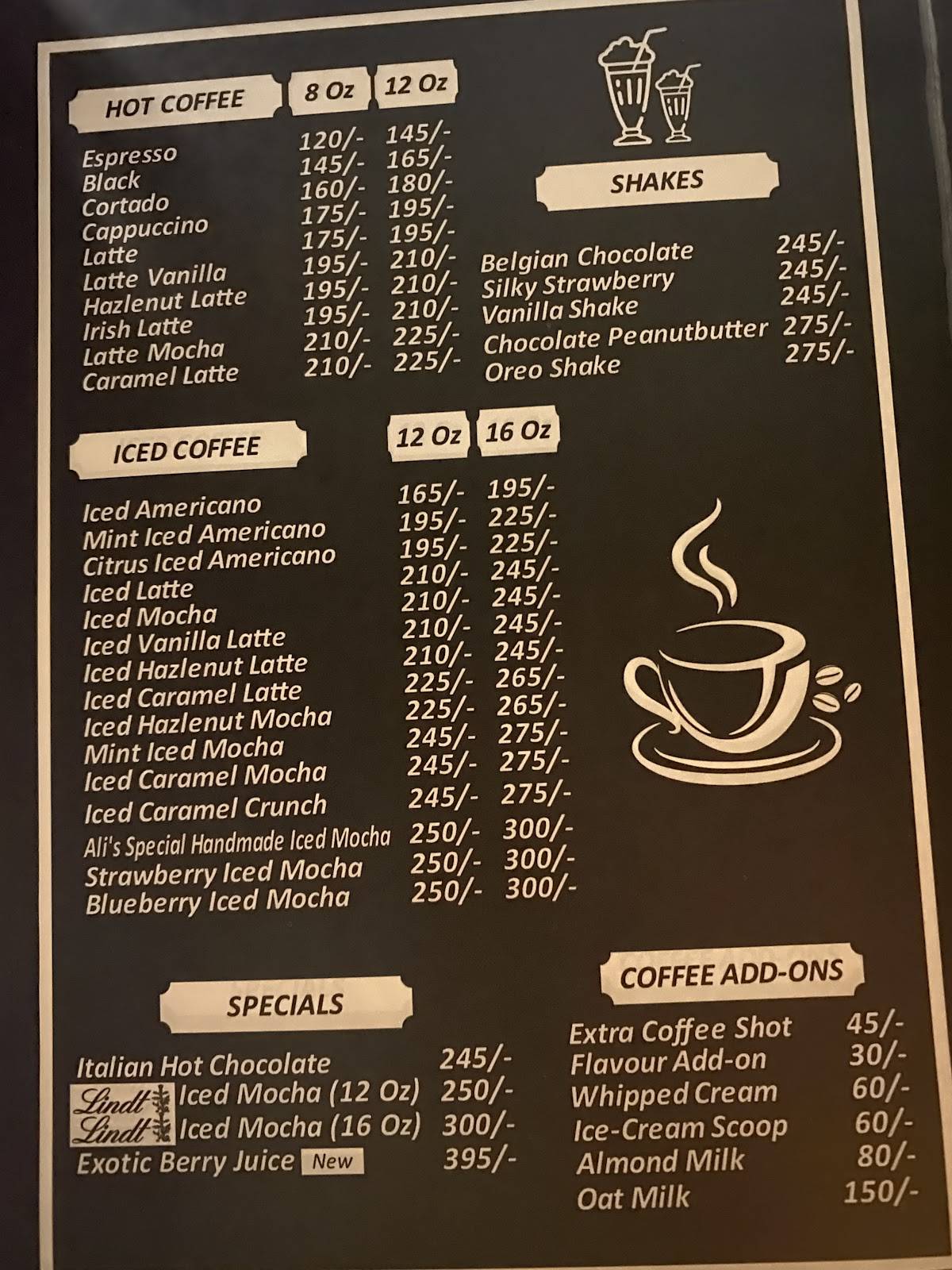 Ali's Cafe and Pizzeria menu