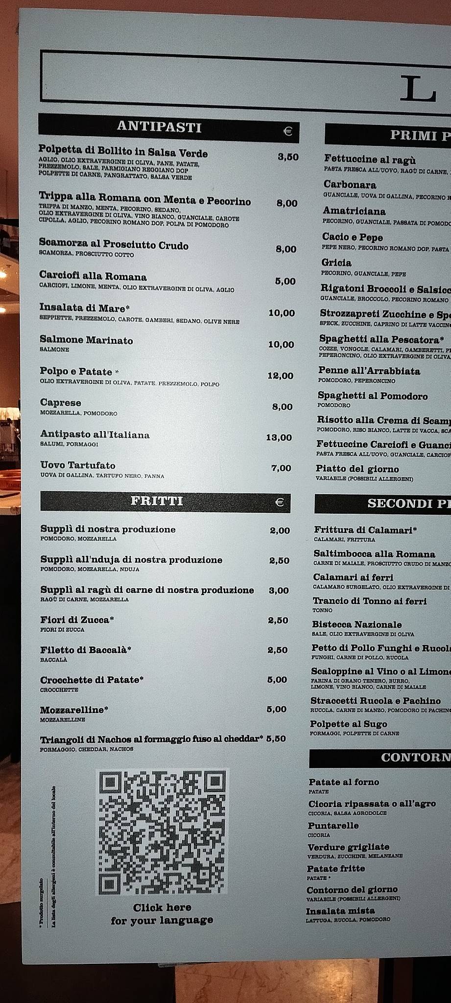 Menu di All'Antica Torretta 