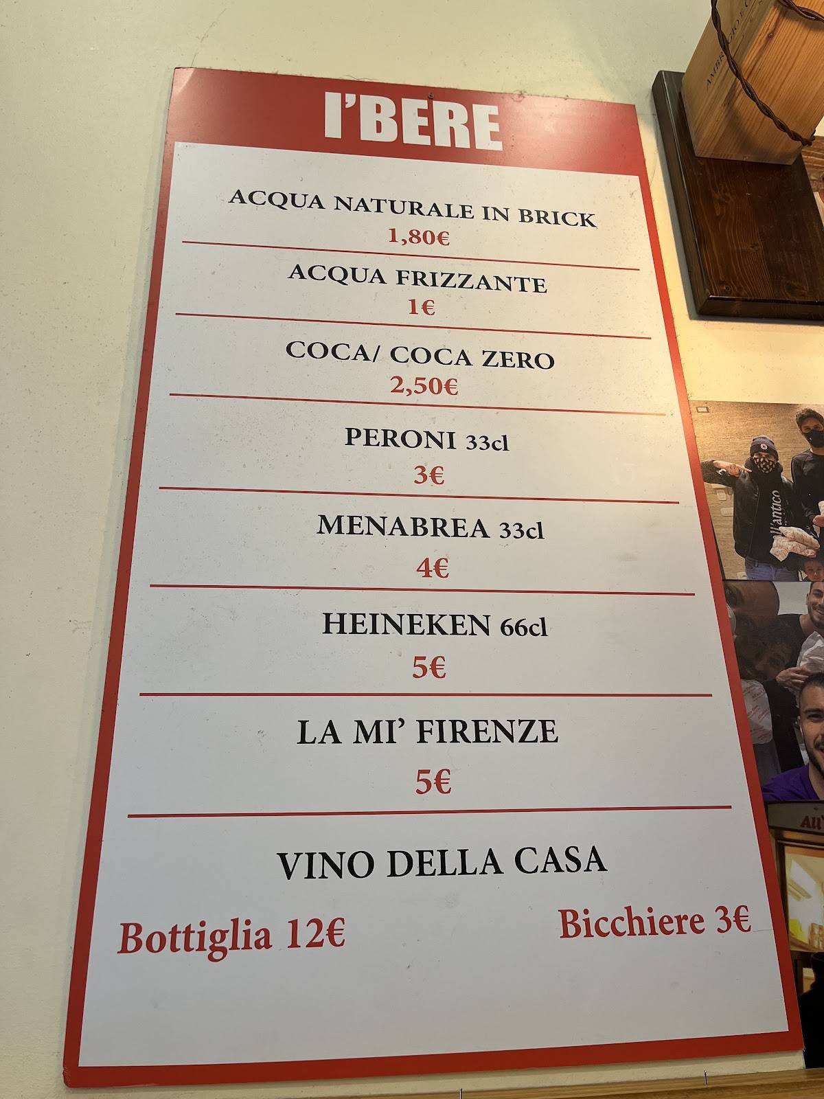 Menu di All'Antico Vinaio 