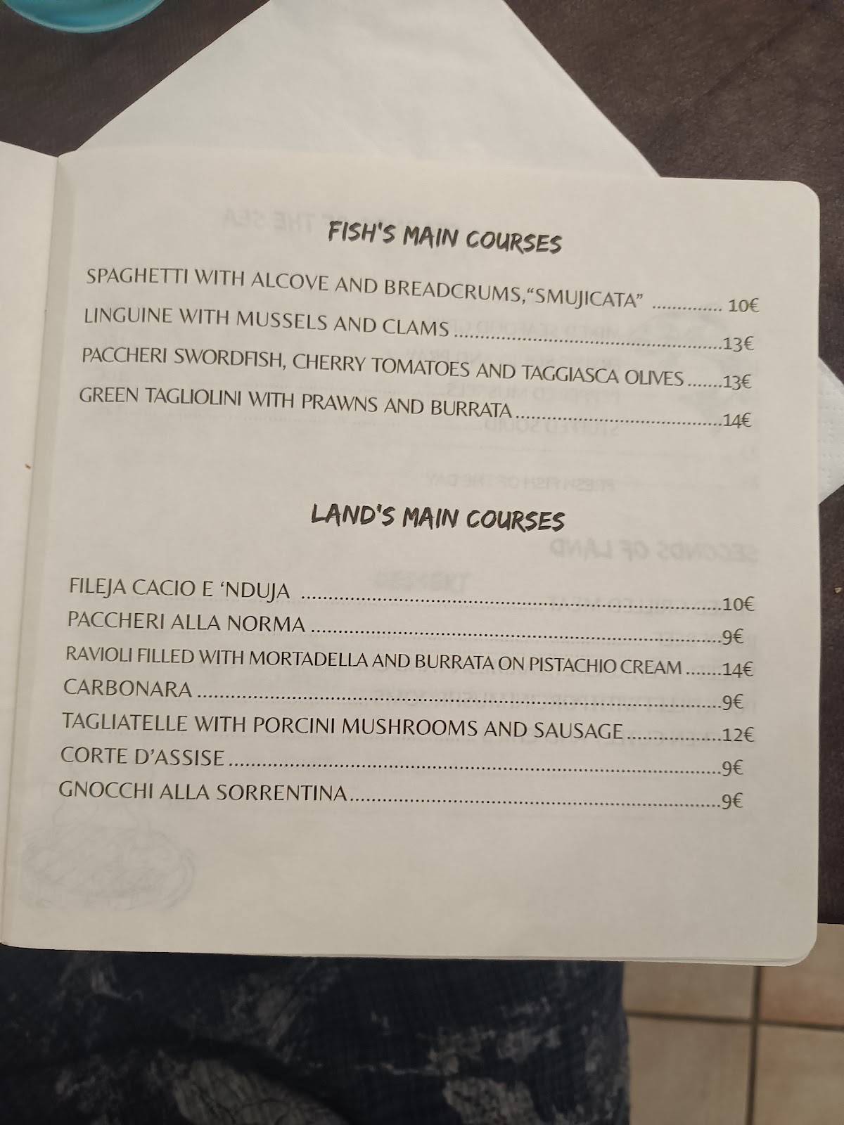 Menu de Alla salute