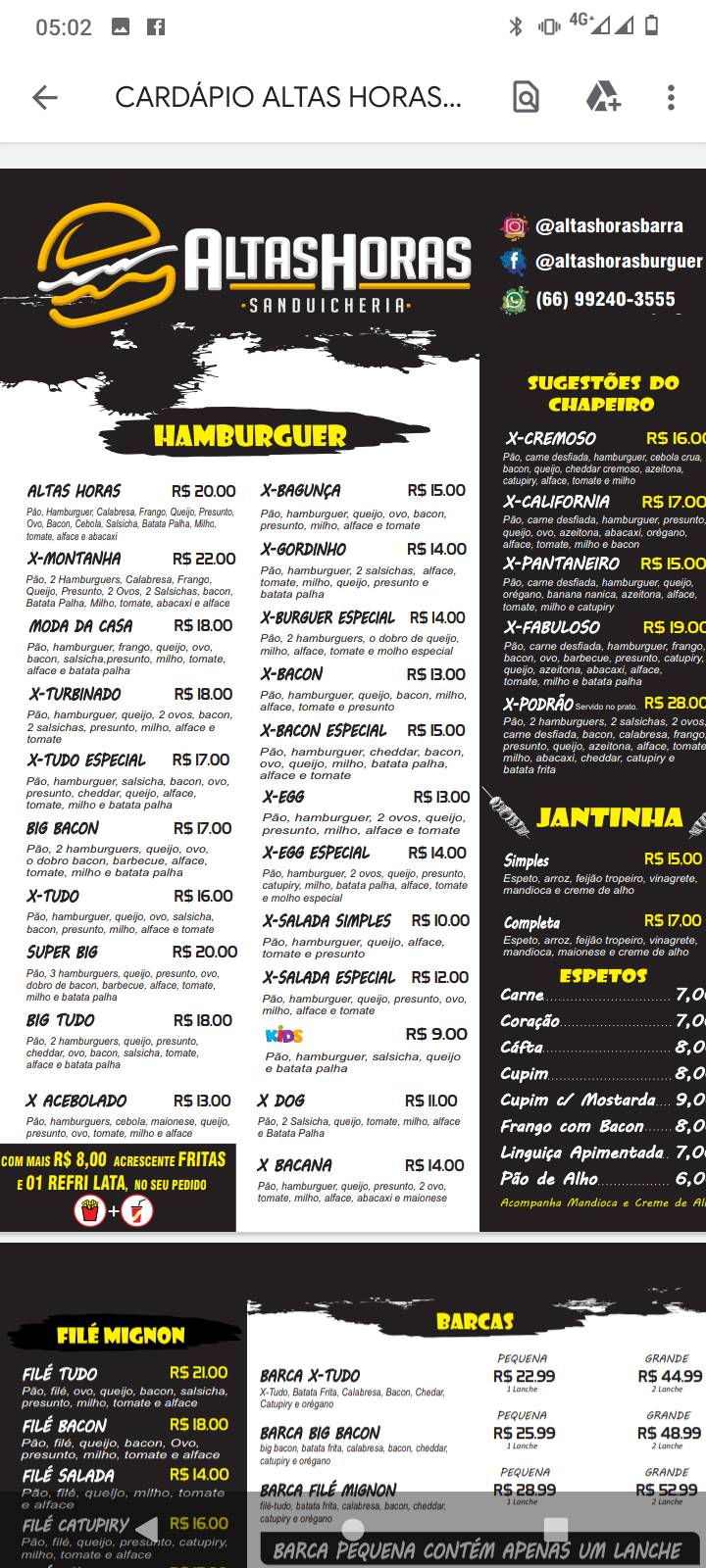 Altas Horas Sanduicheria sua melhor Opção É Aqui! cardápio