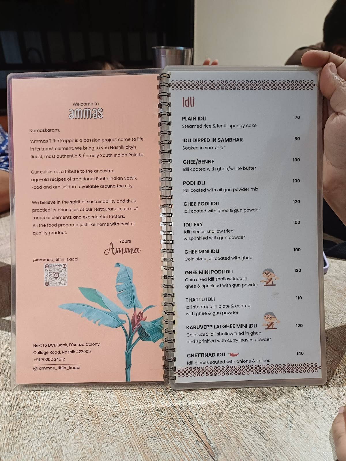 Ammas Tiffin Kaapi menu