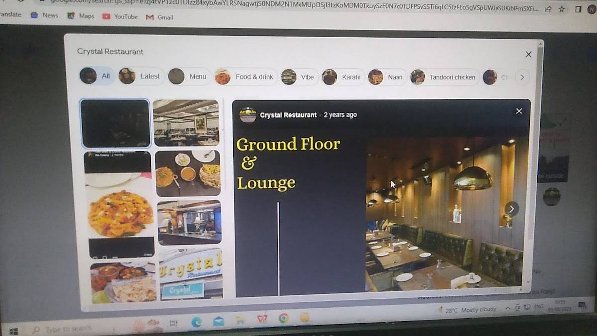 Crystal Restaurant menu
