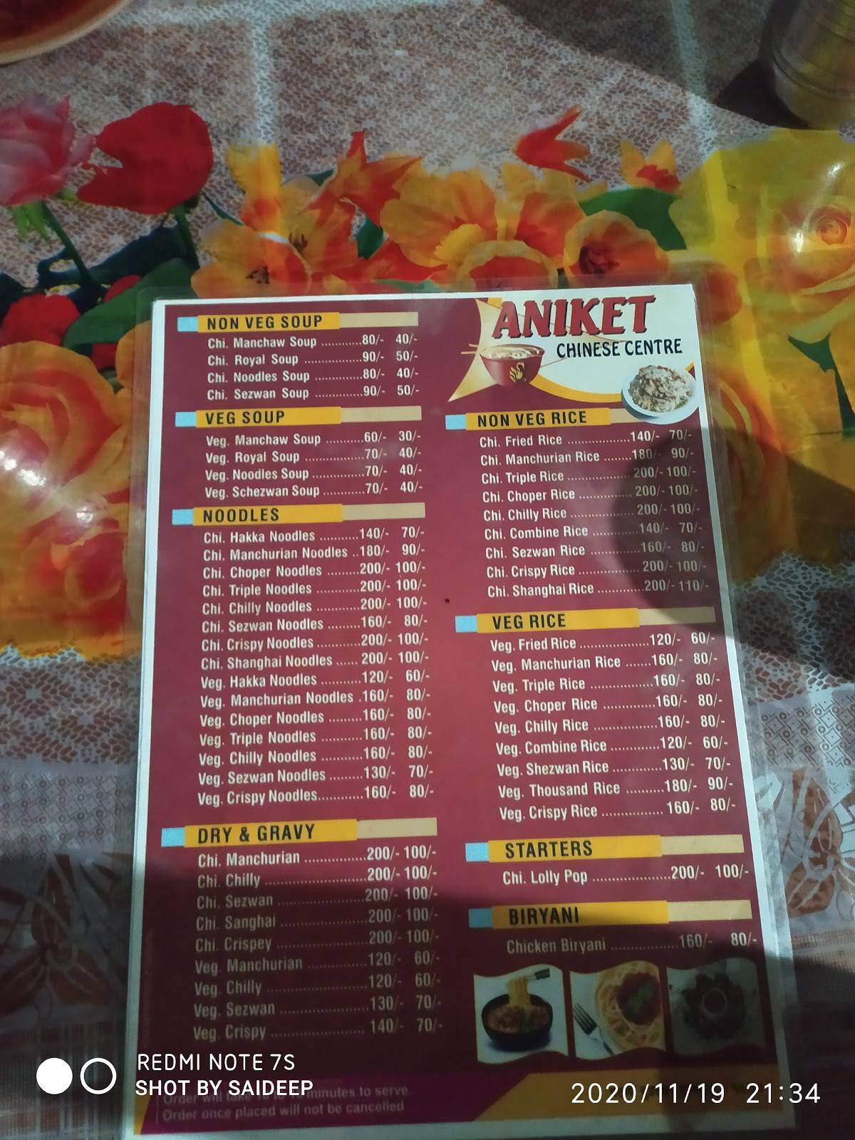 Aniket Chinese Corner menu