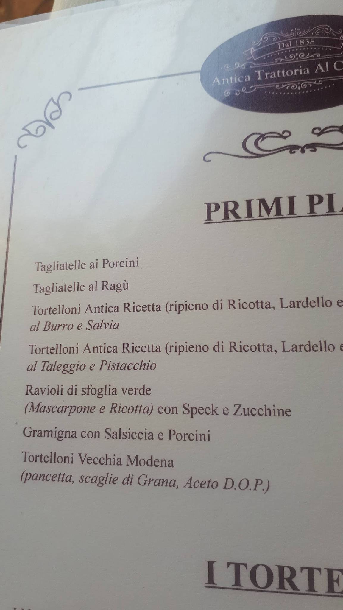 Menu di Ristorante Pizzeria Antica Trattoria al Cappone 