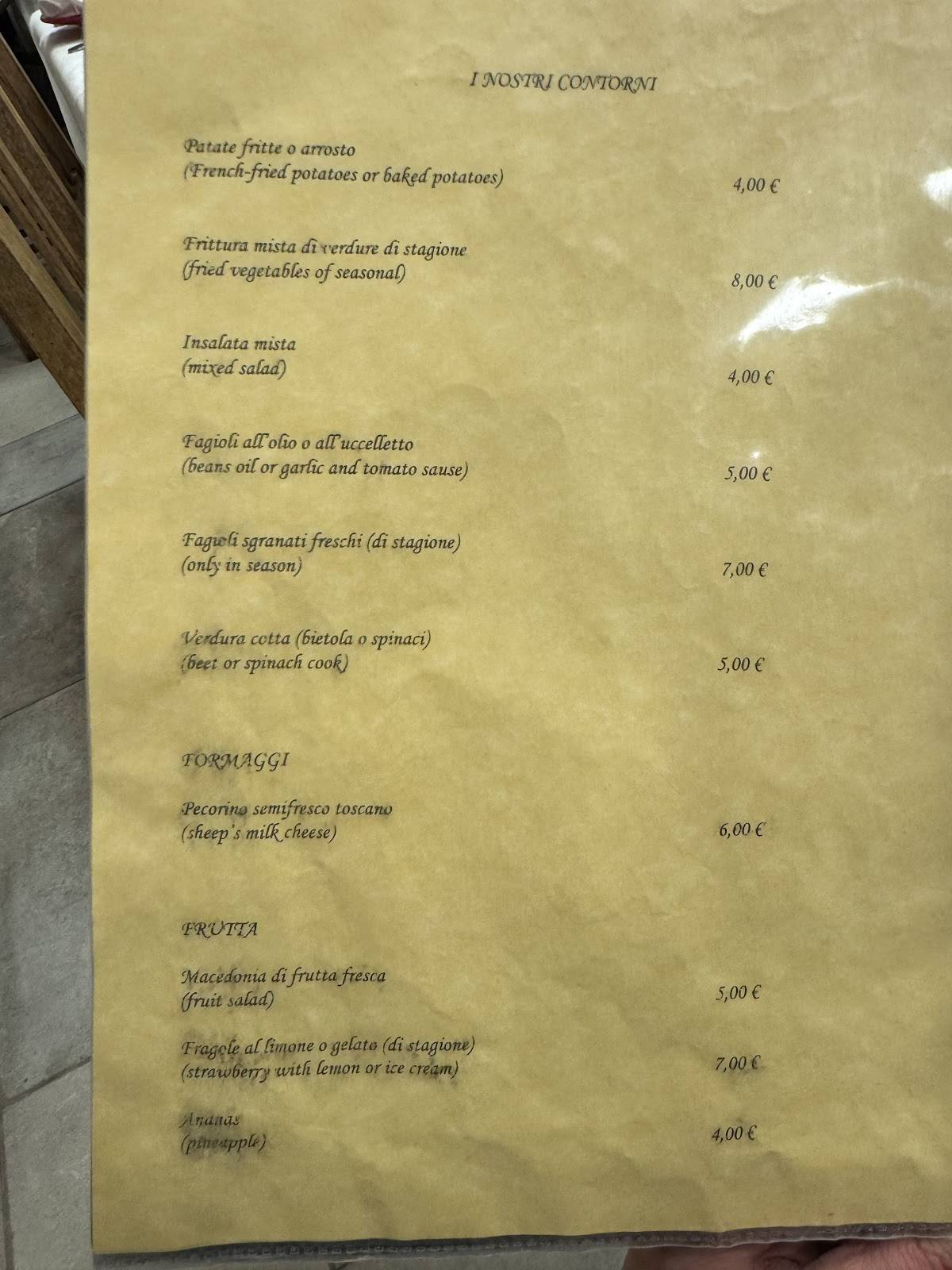 Menu di Antica Trattoria Sanesi 