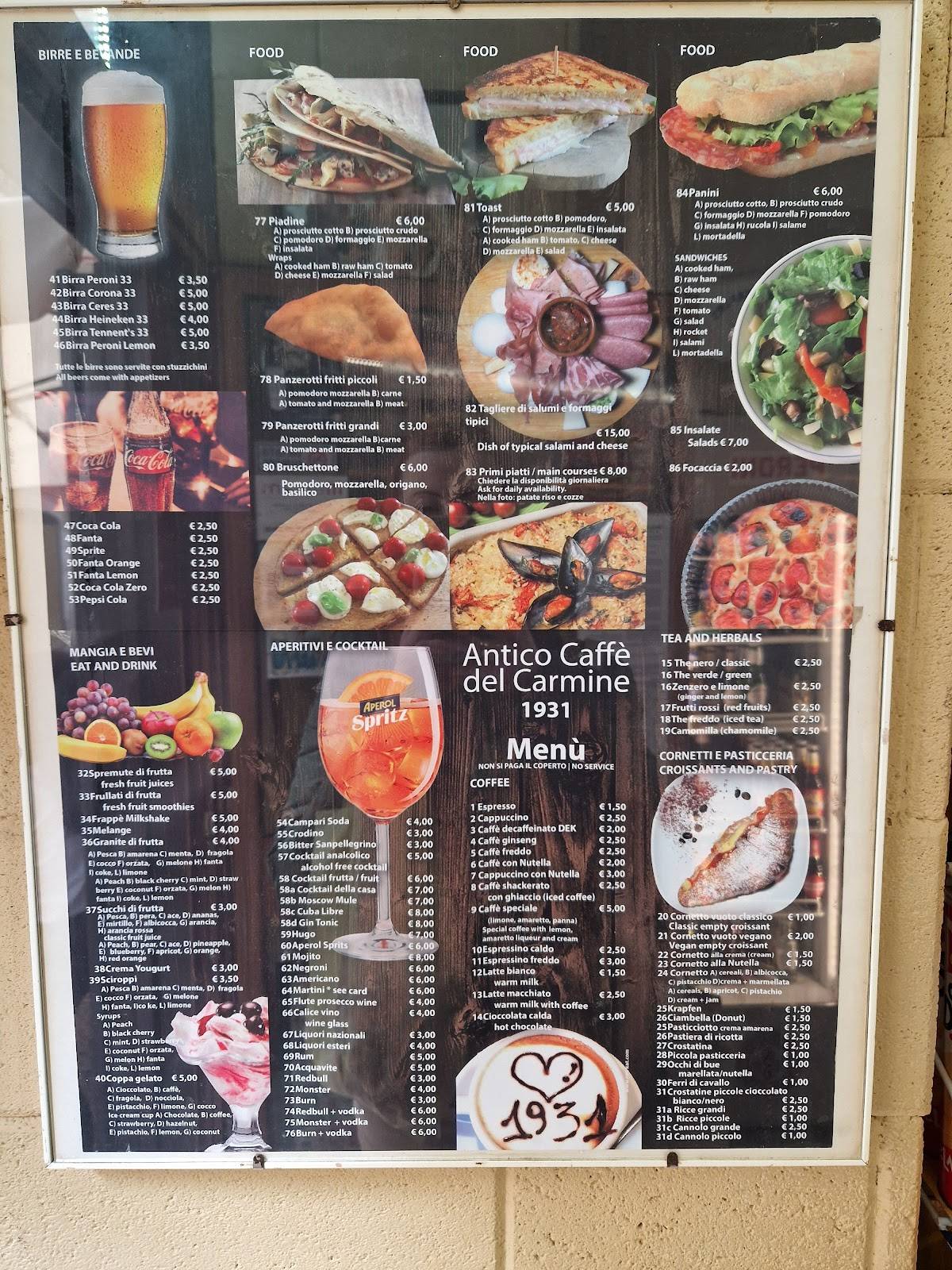Menu di Antico Caffè del Carmine 