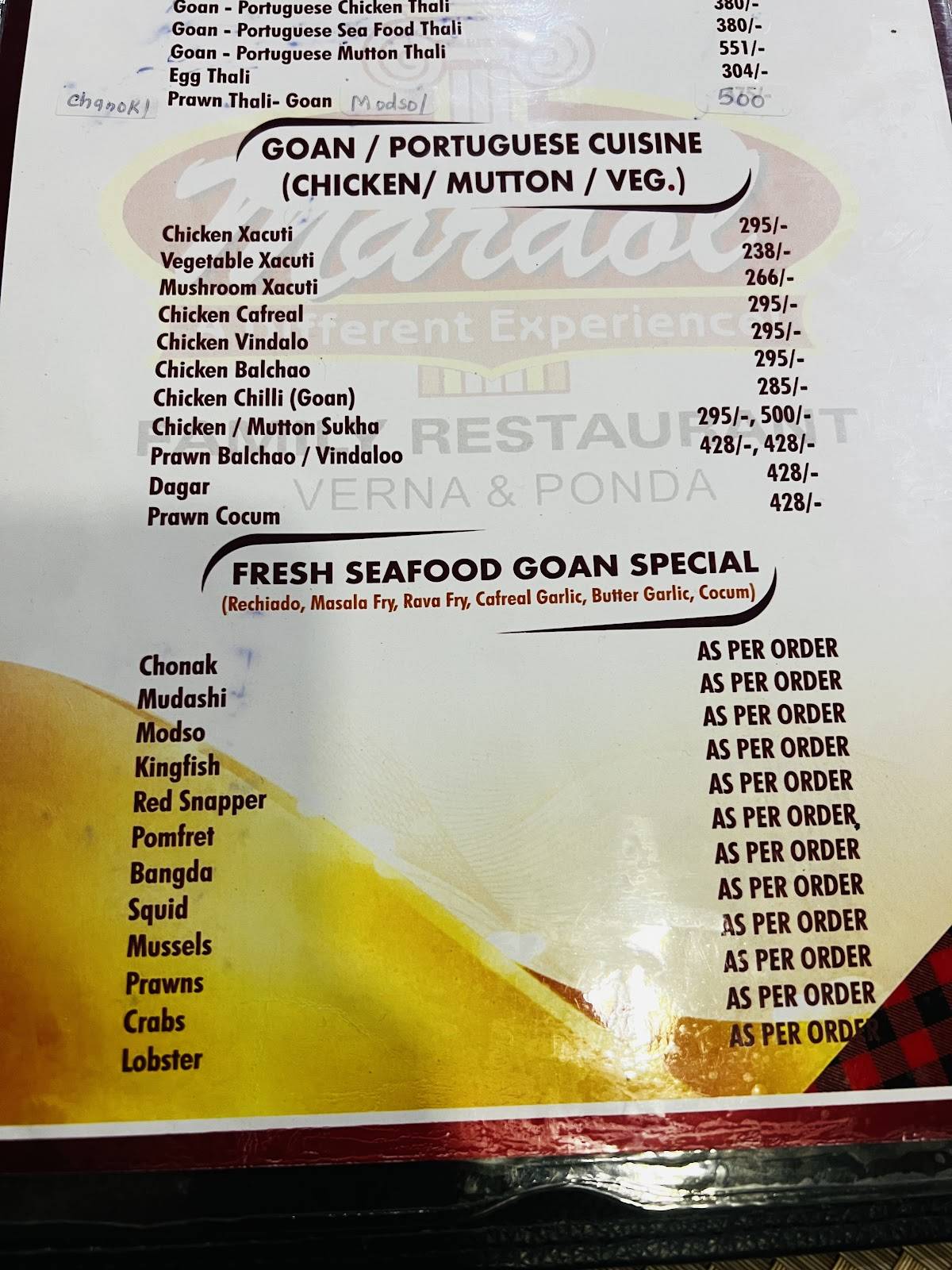 Antique Mardol Restaurant menu