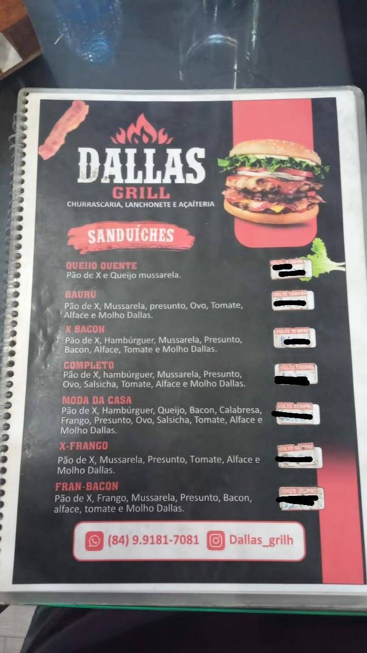 Dallas Grill cardápio
