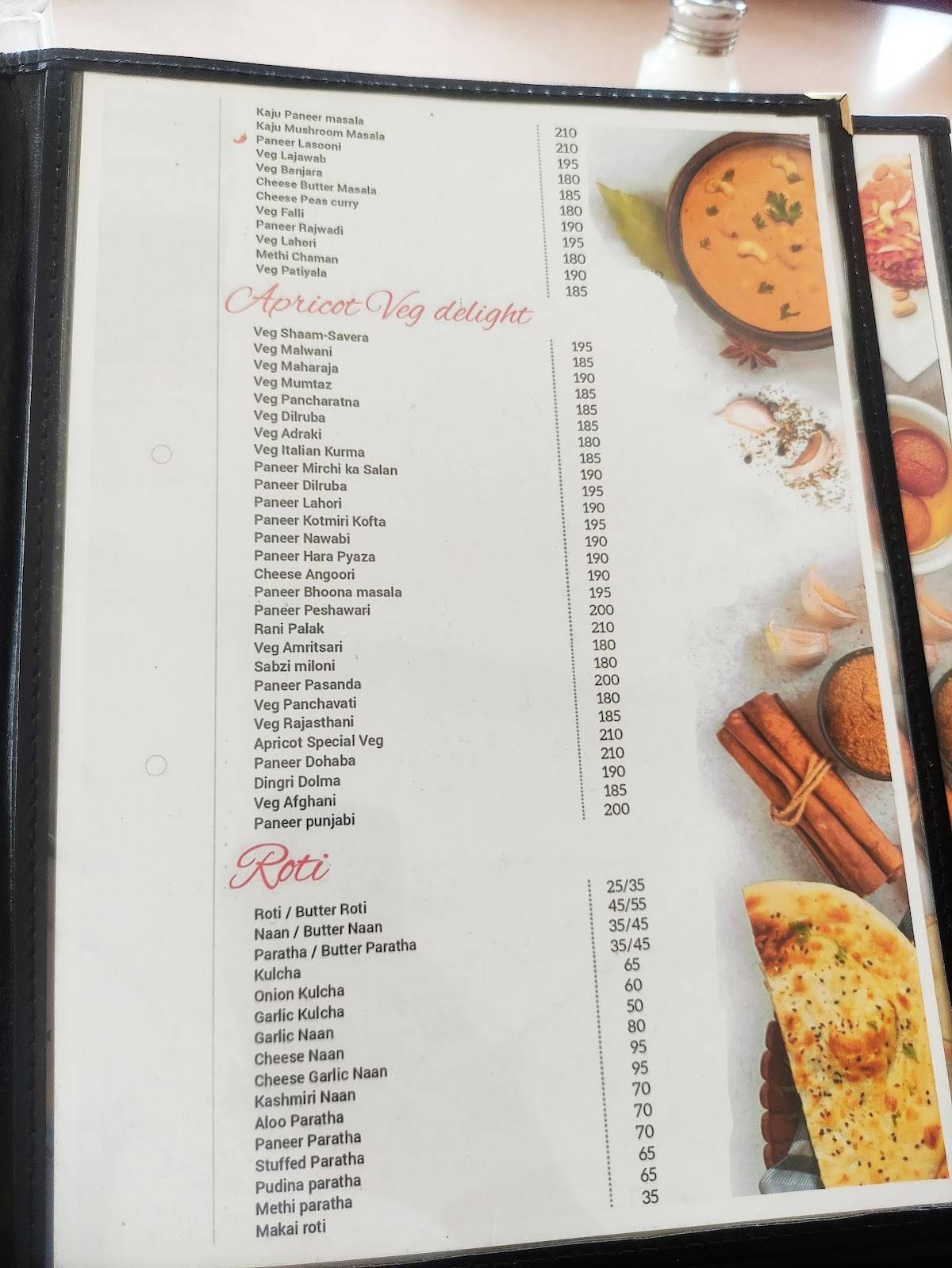 Apricot Veg menu