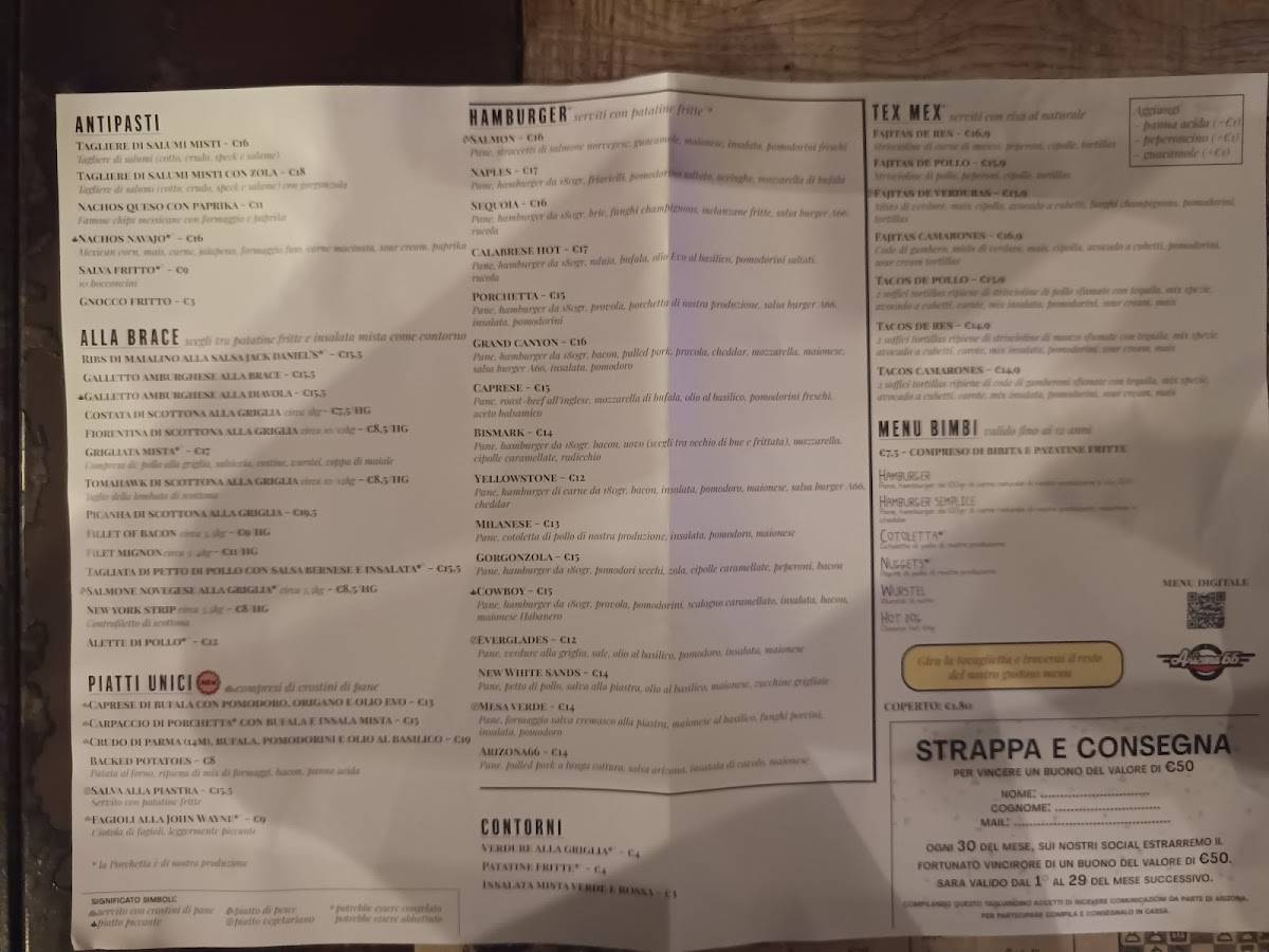Menu di Arizona 66 - Palazzo Pignano 