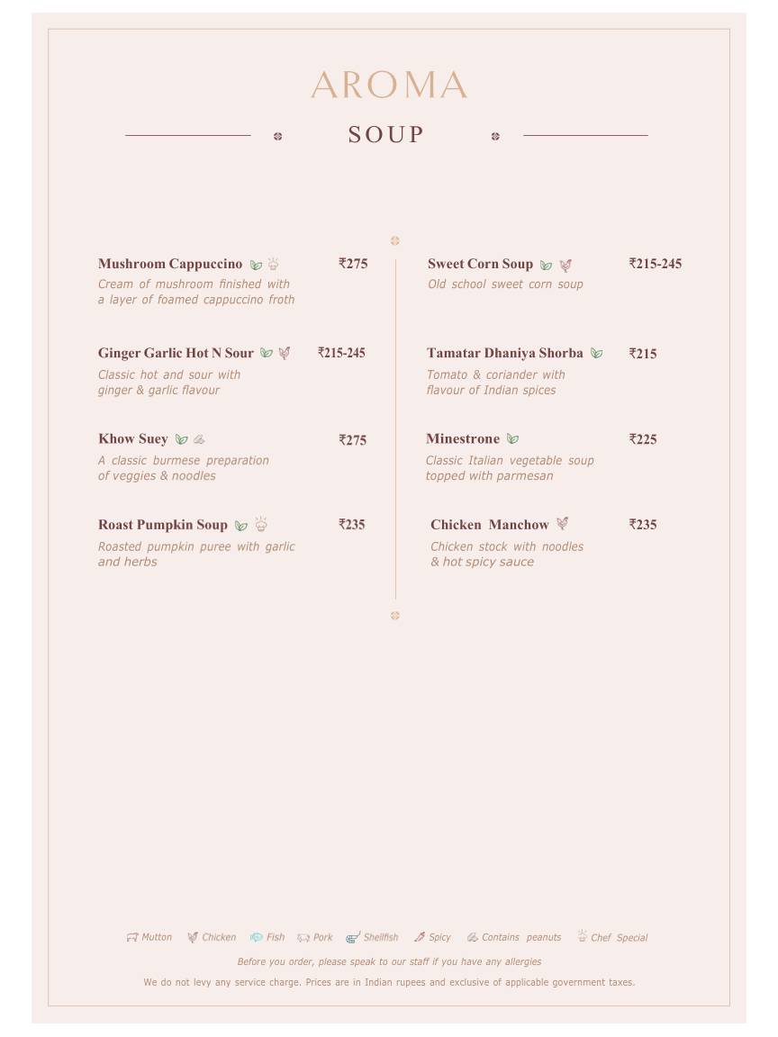 Aroma : Modern Dining menu