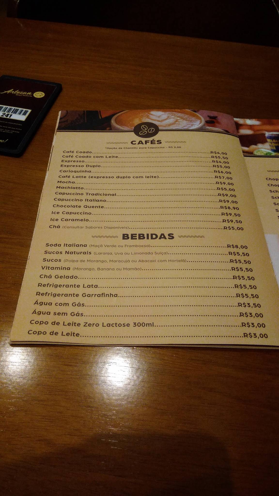 Artezan Mega Padaria cardápio