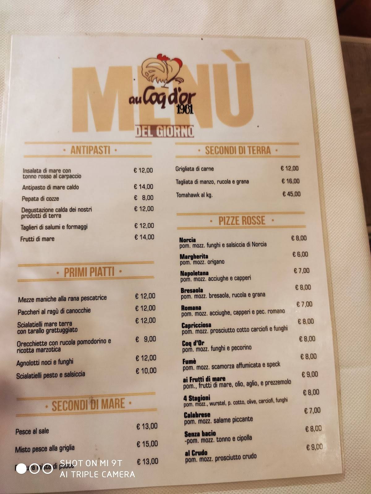 Menu di Au Coq D'Or TENNIS CLUB 