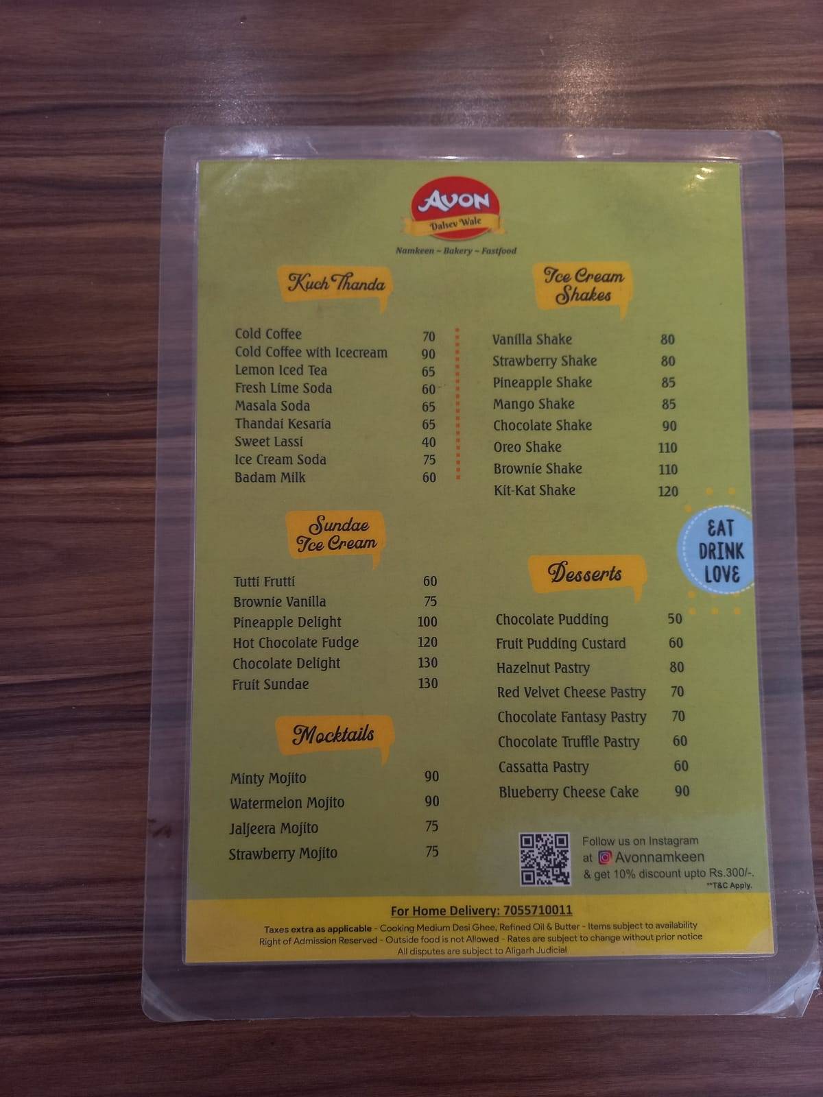 Avon Dalsev Wale menu