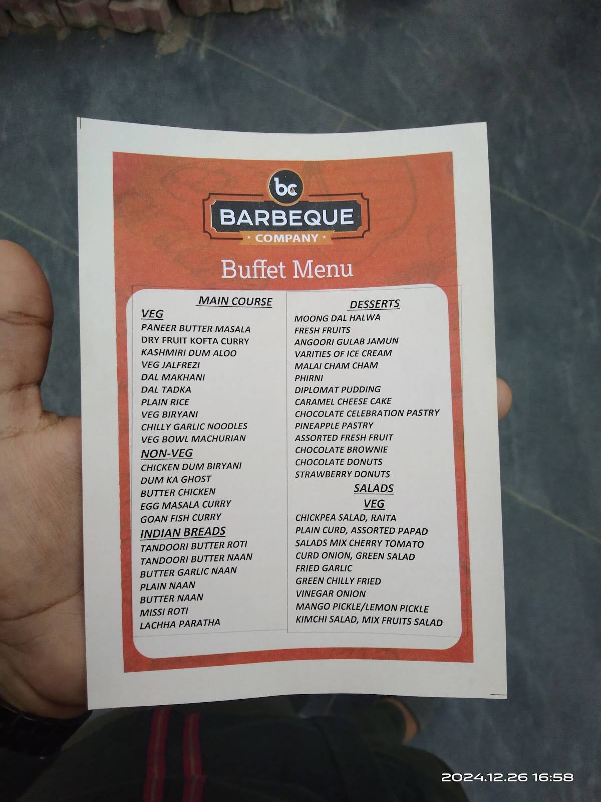 BARBEQUE COMPANY menu