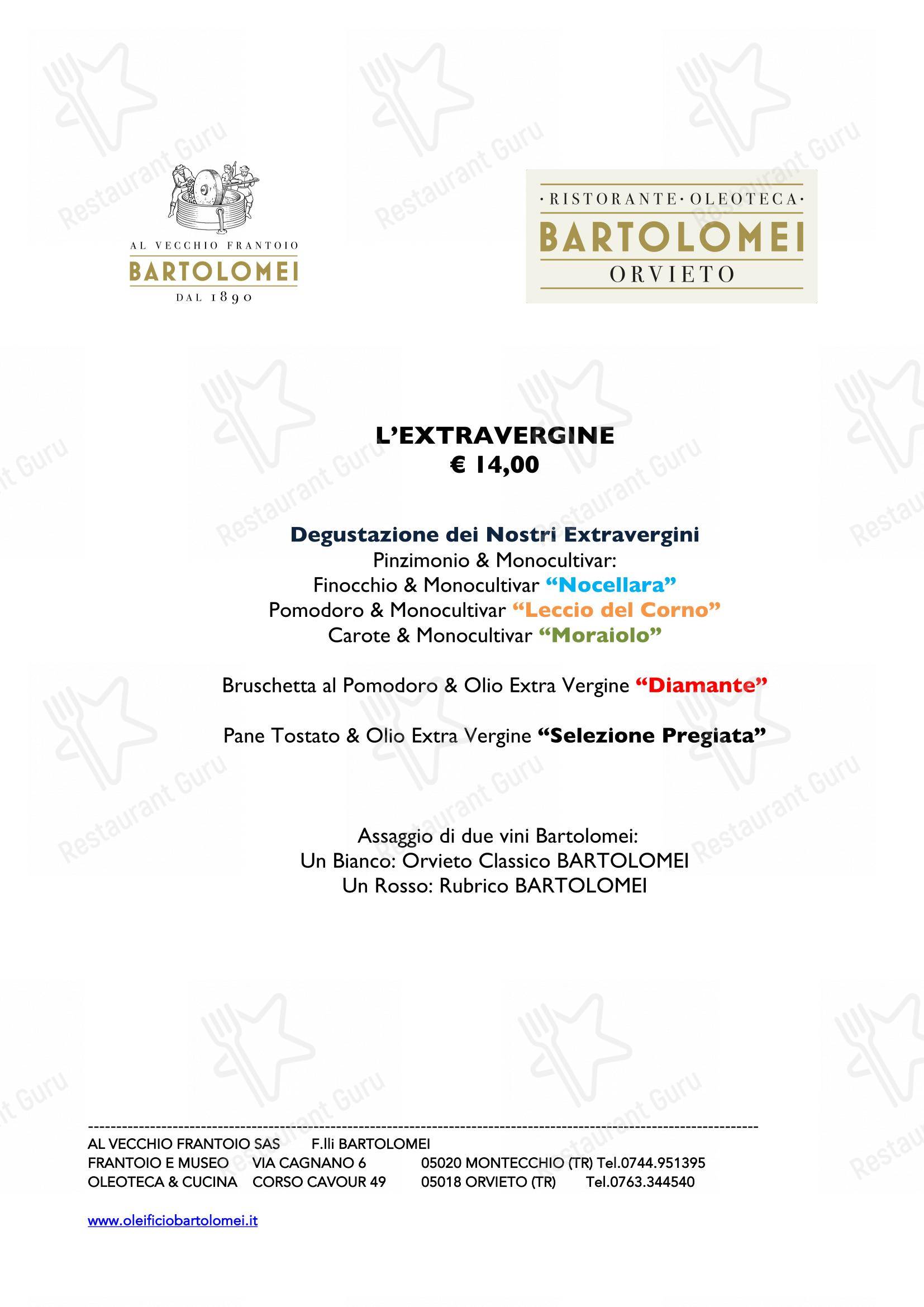 BARTOLOMEI Ristorante & Oleoteca in Orvieto - Основное меню