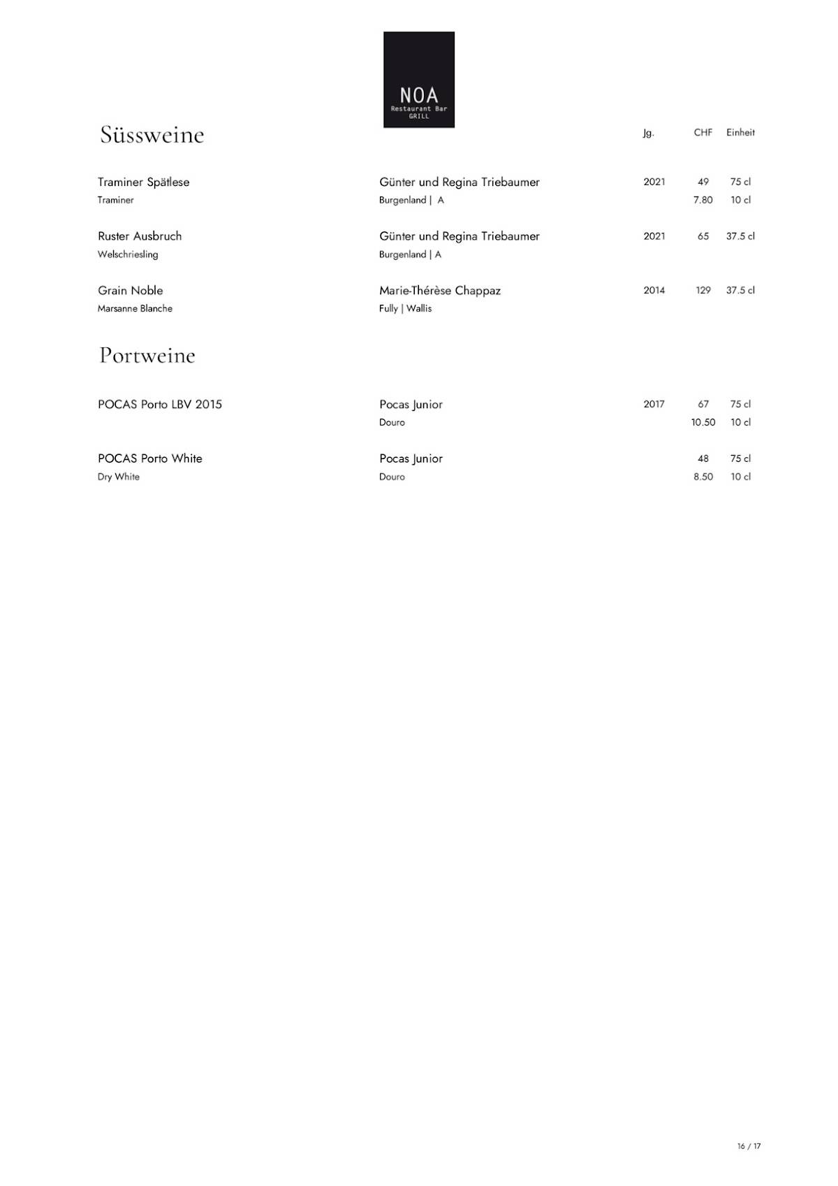 Menu de Noa