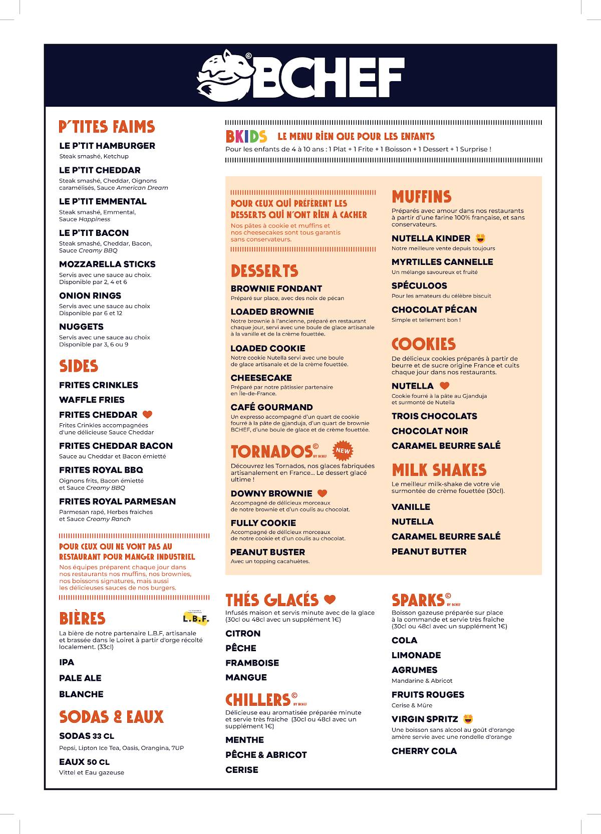 Menu au BCHEF Burgers - Perpignan restaurant, Perpignan