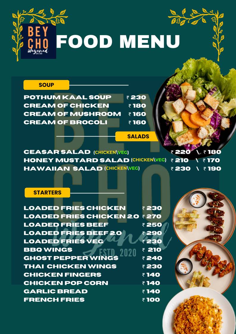 BEYCHO WAYANAD RESTAURANT & CAFE menu