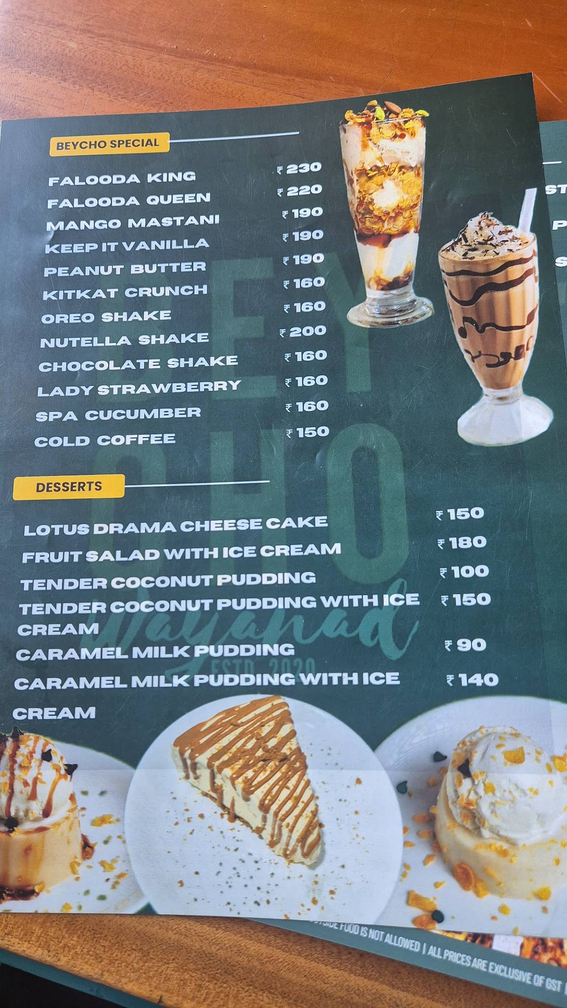 BEYCHO WAYANAD RESTAURANT & CAFE menu
