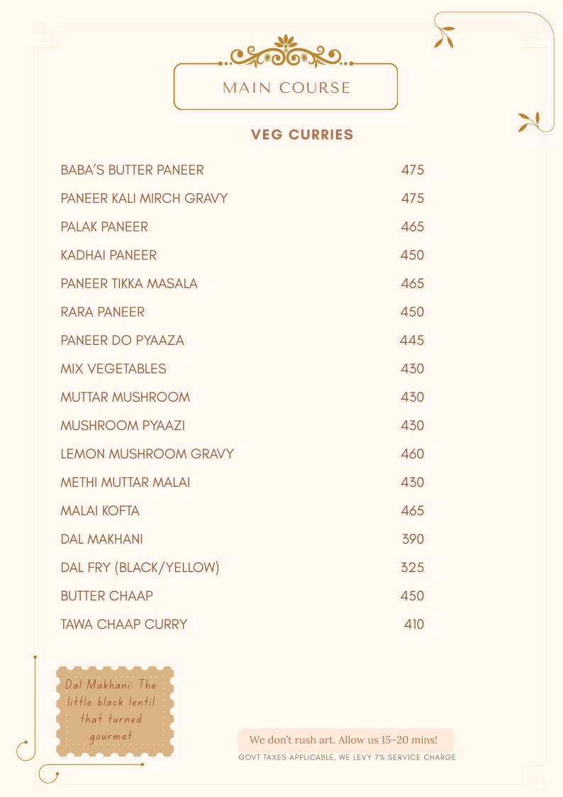Baba's Pune menu