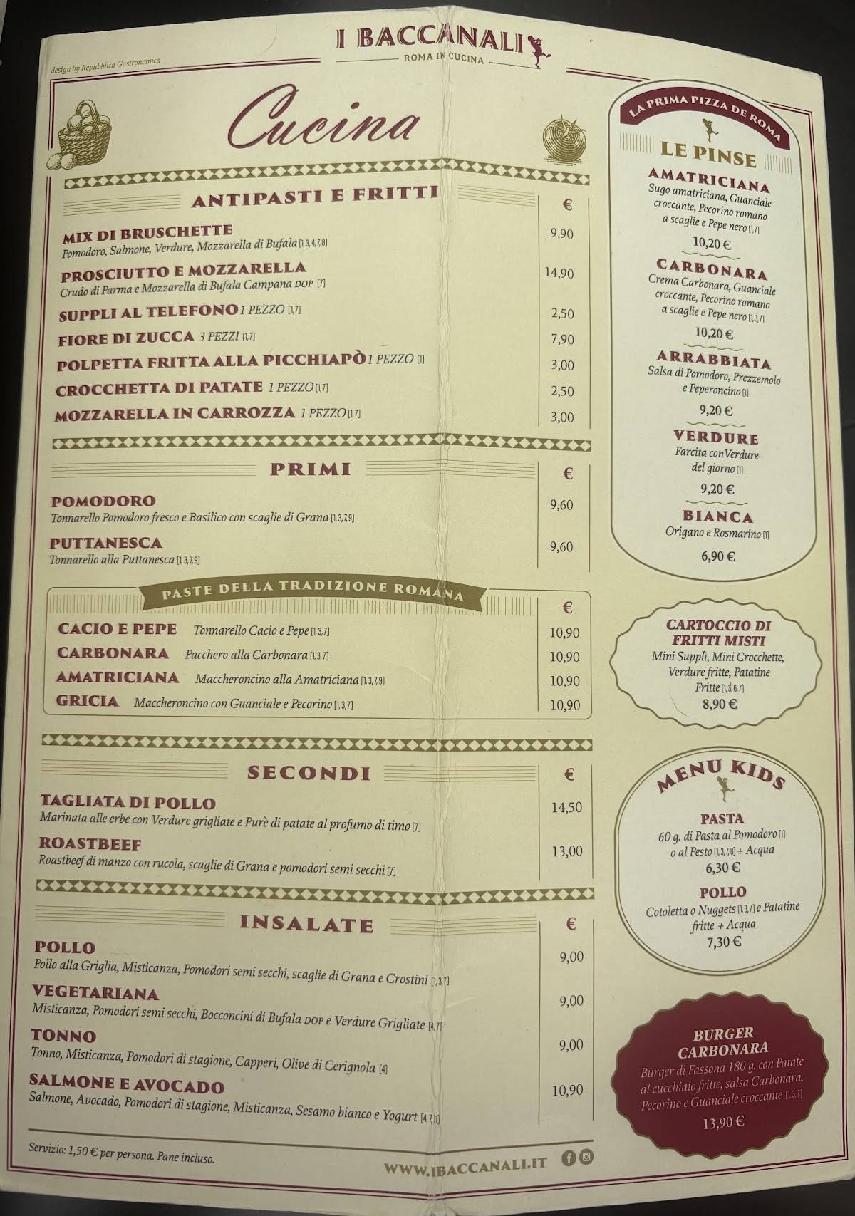 Menu di I Baccanali 