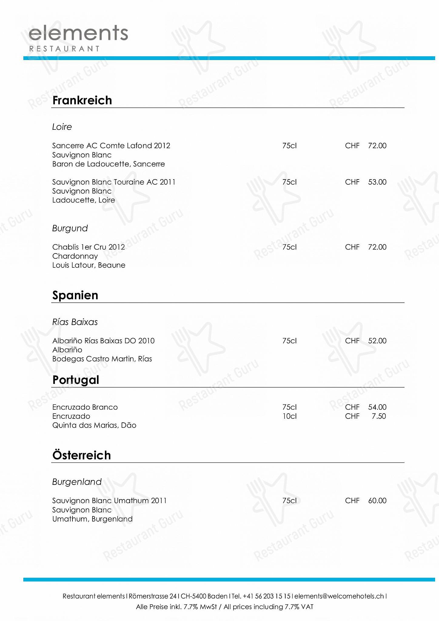 Restaurant elements in Baden - OUR MENU