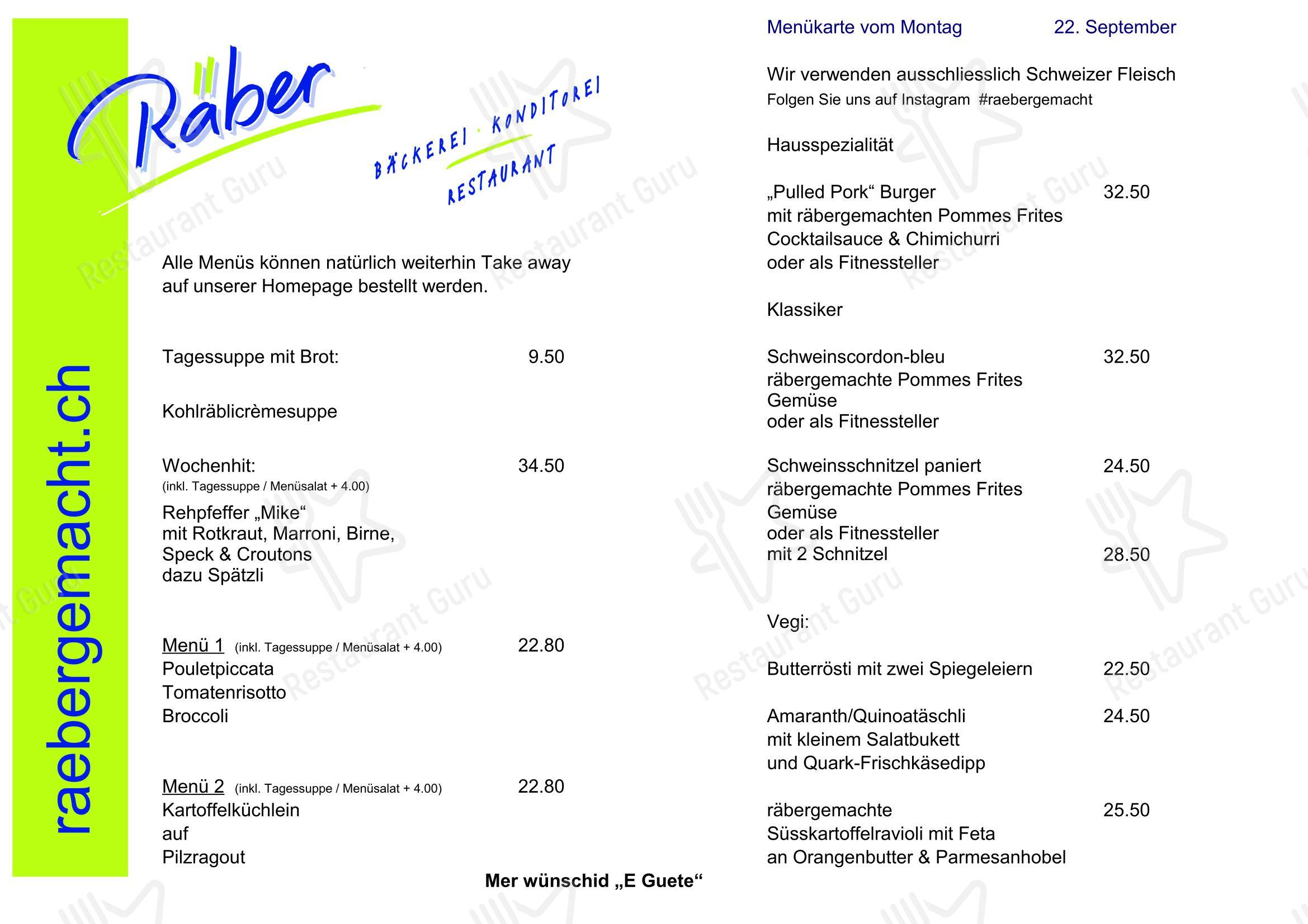 Menu di Bäckerei-Konditorei-Restaurant Räber - Menu bar
